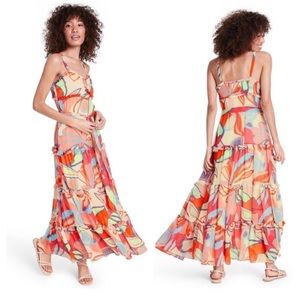 Alexis x Target Multicolor Floral Print Maxi Dress Tiered With Belt Size XXS